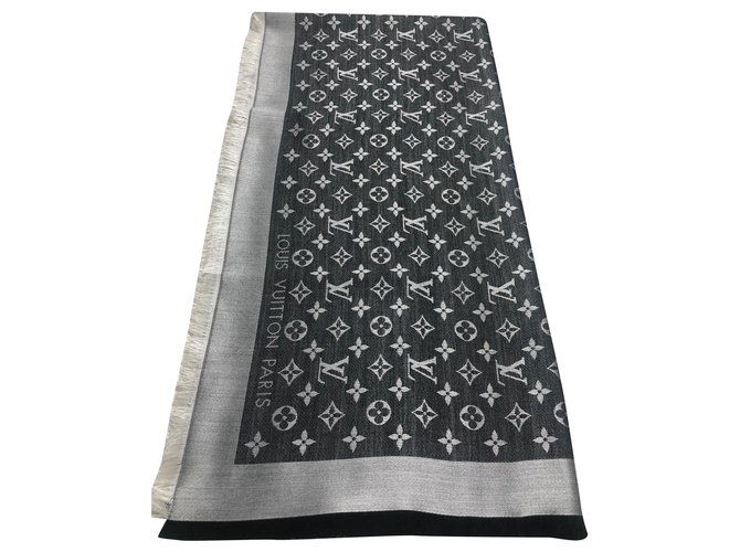 Louis Vuitton Monogram denim shawl Black Silk Wool ref.229188 - Joli Closet