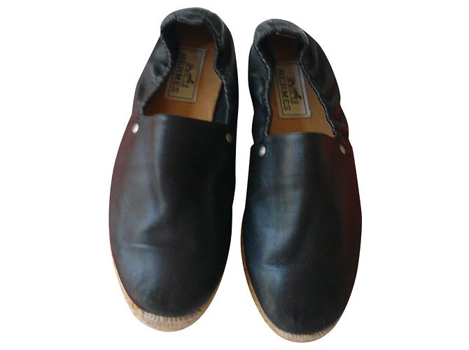 Hermès HERMES Espadrilles schwarzes Leder T.41