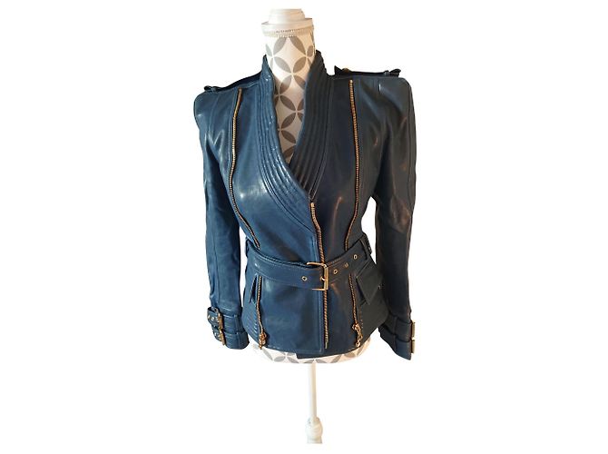 Chaqueta Balmain Perfecto de cordero azul oscuro