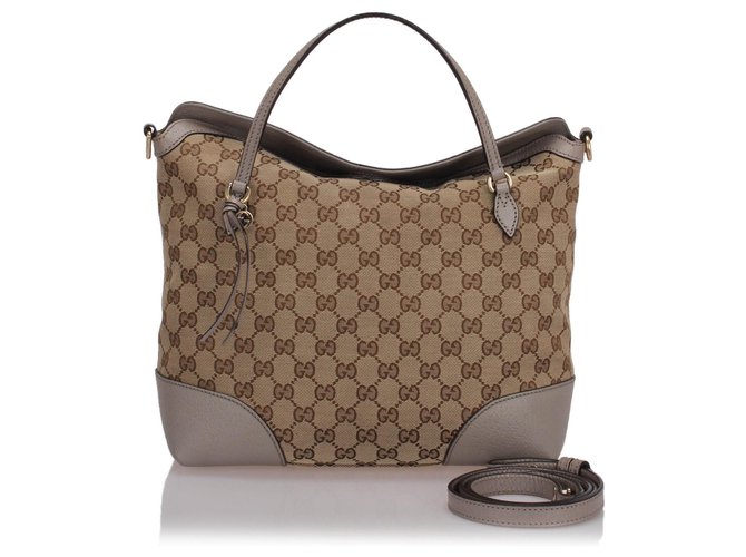 Gucci Brown GG Canvas Bree Satchel Beige Leather Cloth Pony-style calfskin Cloth  ref.188445