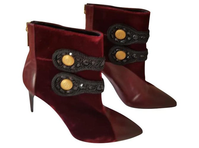Balmain Ankle Boots Dark red Leather  ref.188524