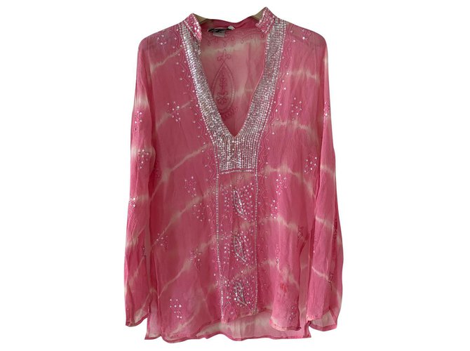 Autre Marque V-neck tunic in pink tye and dye silk  ref.188528