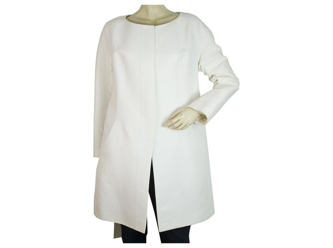 Chloé Chloe Woman Belted White Jacquard Silk Cotton Trench Jacket Casaco sz 36 Branco Algodão  ref.188546