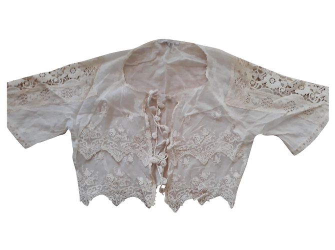 Chaqueta corta Maje de algodón beige con macramé