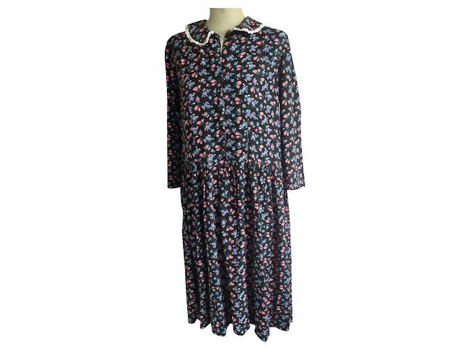 Vintage Blumenkleid aus Viskose Schwarz