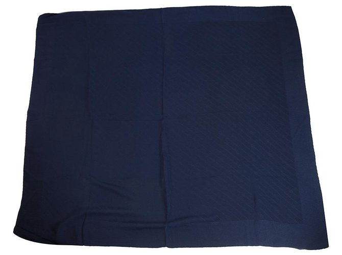 GUCCI GG Monogram Vintage Navy Blue Square Lenço de seda com estampa em muito bom estado Azul  ref.188614