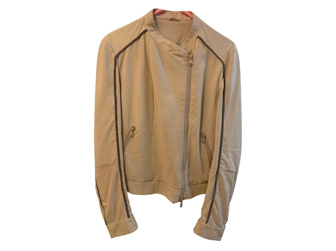 Brunello Cucinelli Leather jacket Beige  ref.188635
