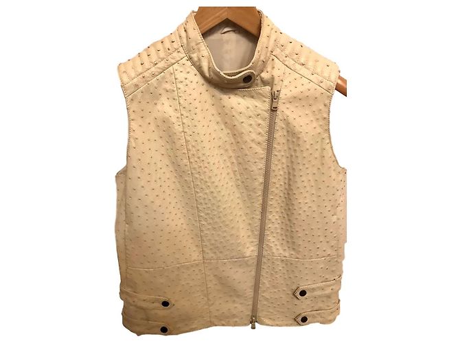 Giacca Brunello Cucinelli in pelle di struzzo beige