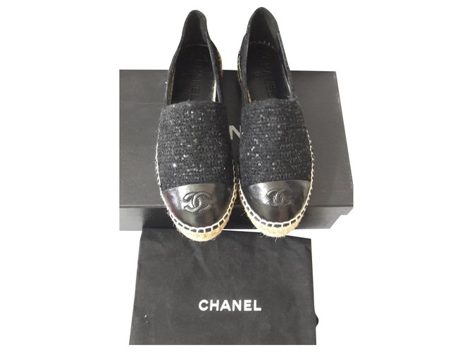 Chanel Zapatillas de ballet Negro Lienzo  ref.188638