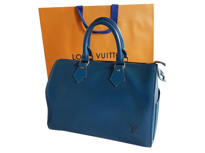 Speedy Louis Vuitton Handbags Blue Leather  ref.188698