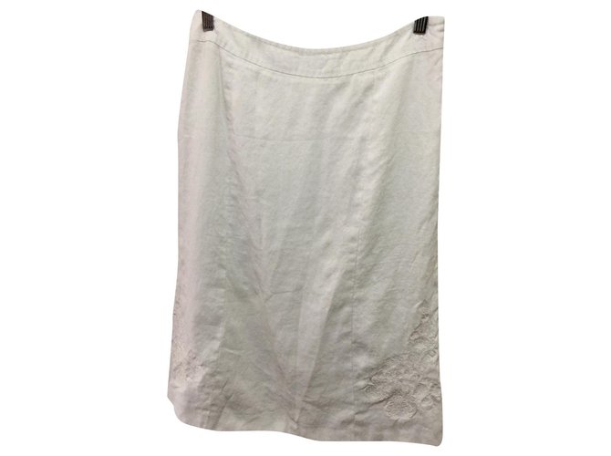 Burberry Embroidered linen skirt White  ref.188766