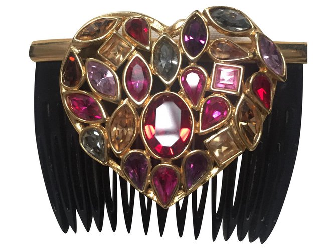 yves saint laurent heart comb Black Pink Red Golden Metal  ref.188784