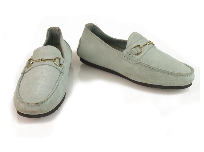 GUCCI Mocassins HW en cuir suédé bleu clair mocassins argentés chaussures plates 36.5 C Suede  ref.188787