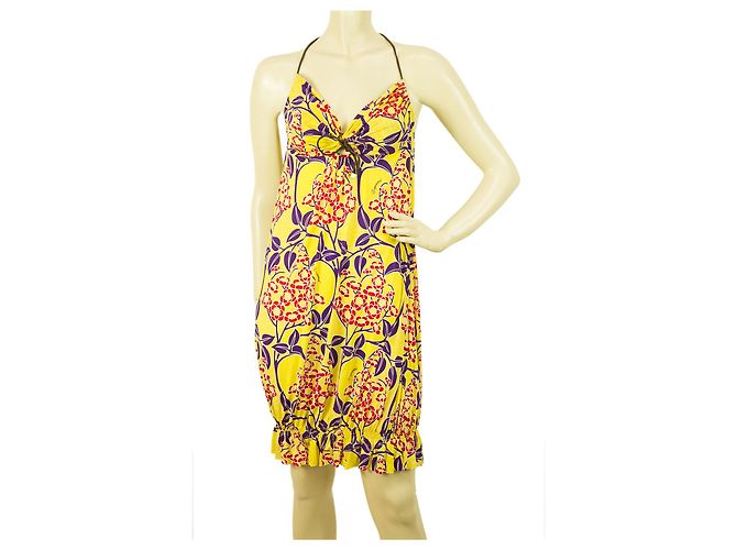 Dsquared2 DSquared Floral Open Back V frontal halter top amarillo, mini vestido morado y rojo sz S Multicolor