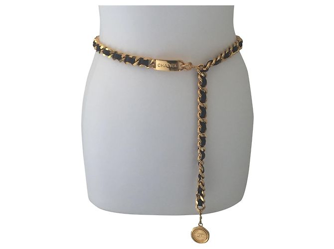 Chanel Gürtel Schwarz Golden Metall Lammfell