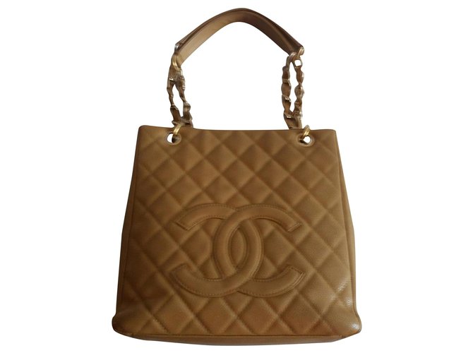 Chanel Shopping pm Beige Leather  ref.188800