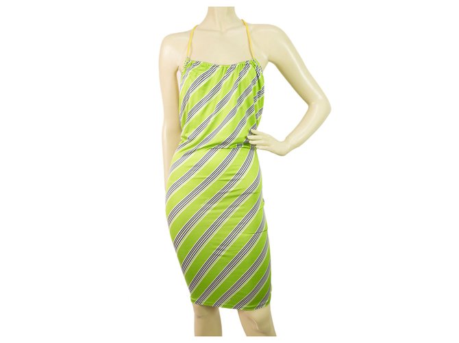 Dsquared2 DSquared Stripped Exposed Back in Green, White, Blue and Yellow Mini Summer Dress- SzS Multiple colors Viscose  ref.188801