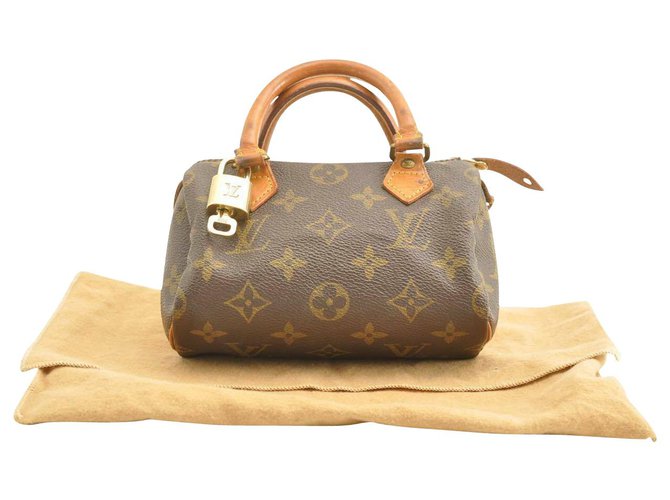 Louis Vuitton Monogram Mini speedy Leather Fabric Brown Handbag