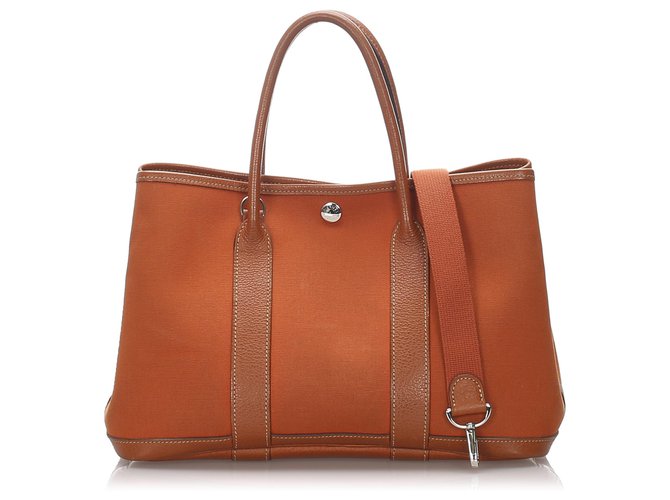 Hermès Hermes Orange Canvas Garden Party with Strap Leather Cloth Pony-style calfskin Cloth  ref.188968
