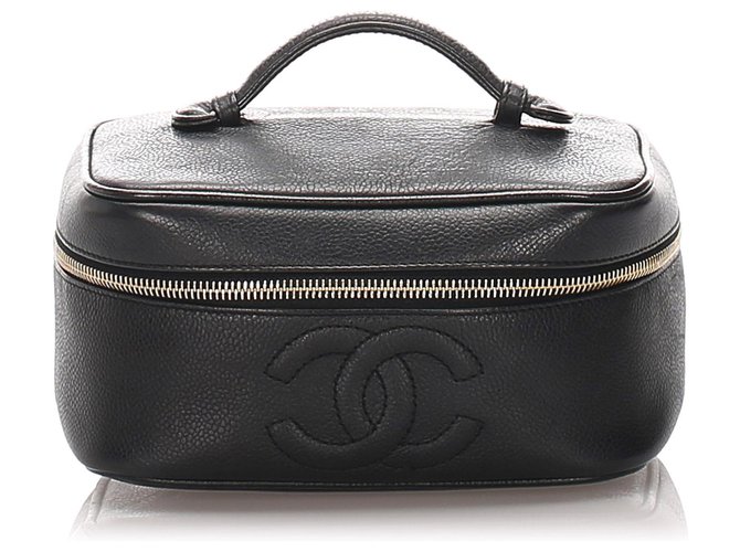 Chanel Black Caviar Leather Vanity Bag Schwarz Leder  ref.188971