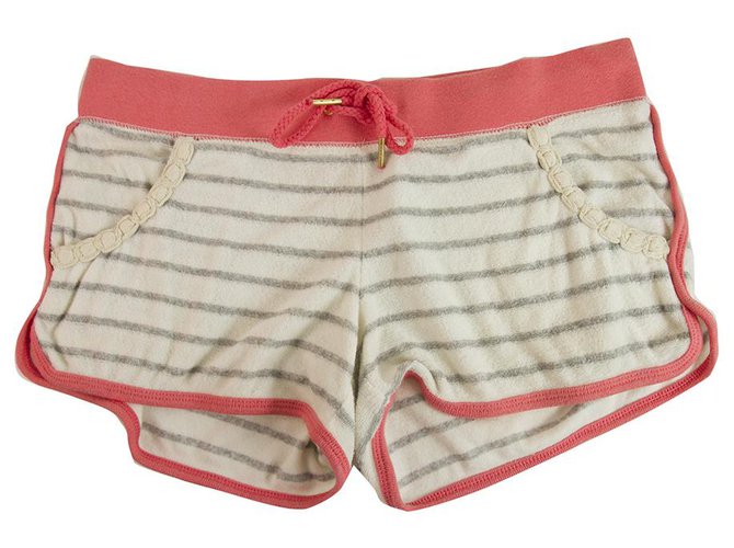Juicy Couture Rayas grises Pantalones cortos de algodón blanco rosado Corbata delantera - Talla S Multicolor  ref.189068
