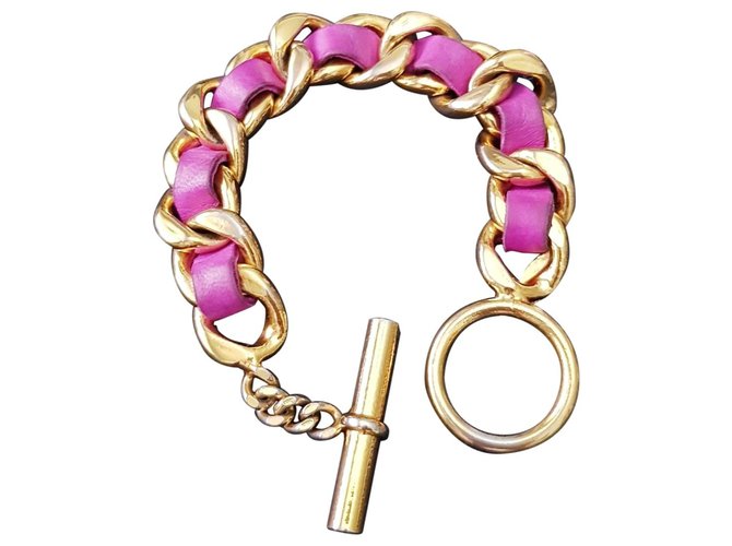 Goldenes Chanel-Armband Pink Fuschia Leder Vergoldet  ref.189070