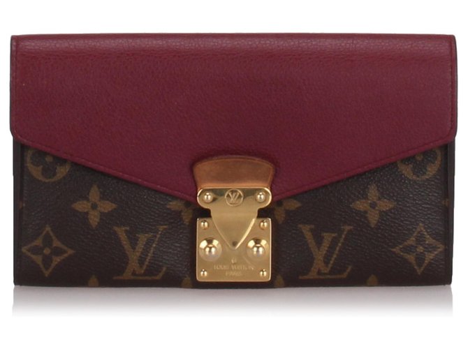 Louis Vuitton Brown Monogram Pallas Wallet Red Leather Cloth Pony