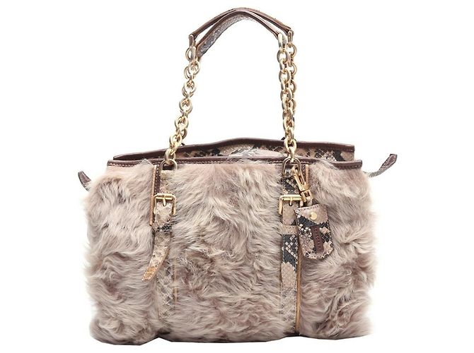 Pliage Longchamp Plus de sacs en cuir gaufré serpent et en fourrure de lapin véritable Beige