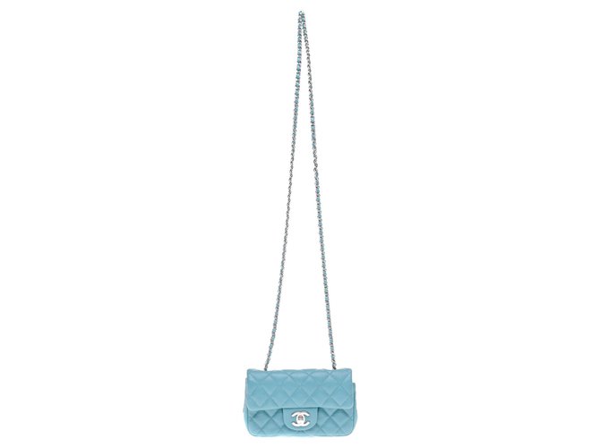 Timeless Splendid Chanel Mini handbag in turquoise caviar leather, Garniture en métal argenté, very good condition  ref.189547