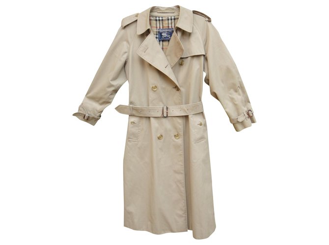 trench coat vintage das mulheres Burberry 38 Bege Algodão Poliéster  ref.189550