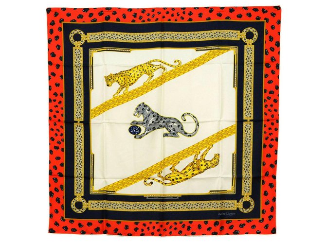 Cartier Silk Scarf Shawl Wrap Cape Panther Red  ref.189691