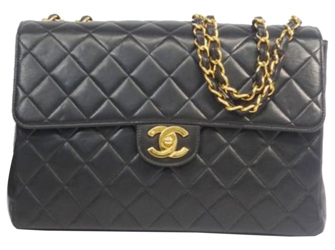 Chanel Black Classic Jumbo Lambskin Single Flap Bag Leather  ref.189756