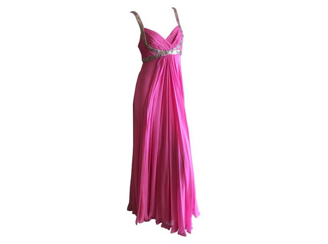 Marchesa Notte - Robe de soirée déesse grecque rose ornée Soie  ref.189796