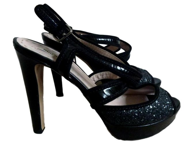 Miu Miu patent and glitter heels Black Patent leather  ref.189080