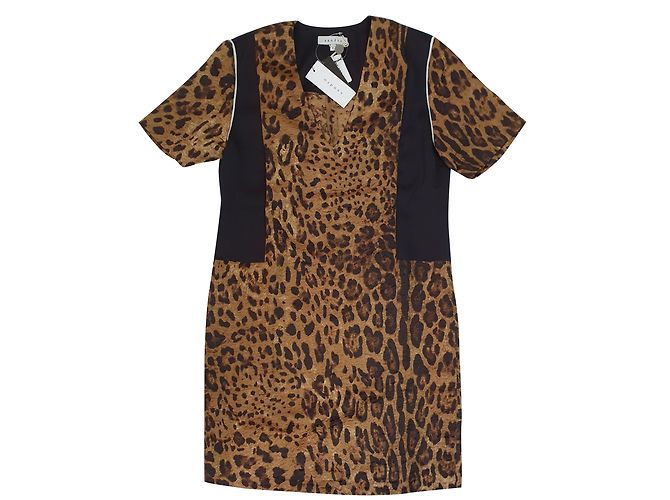 Vestido Sandro estampado de oncinha em seda e lã Multicor