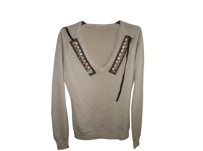 Prada Wollpullover mit Swarovski Kristallen beige 