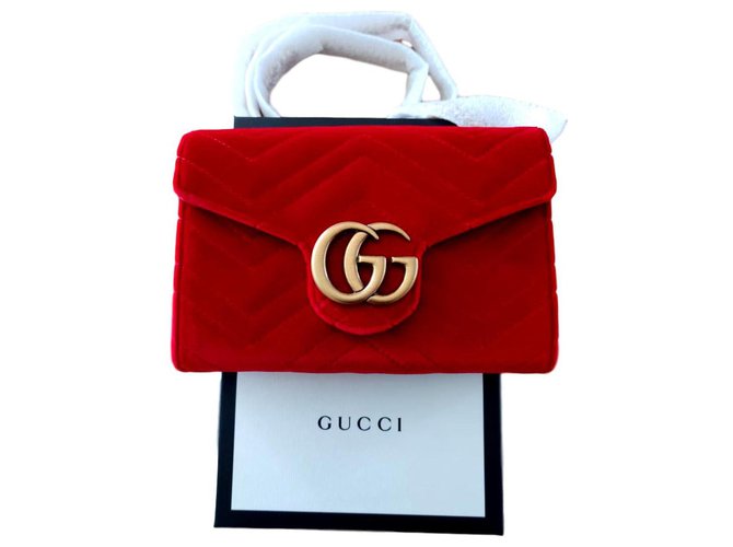 Gucci Portefeuille Velvet GG Marmont On Chain rouge Velours  ref.189139