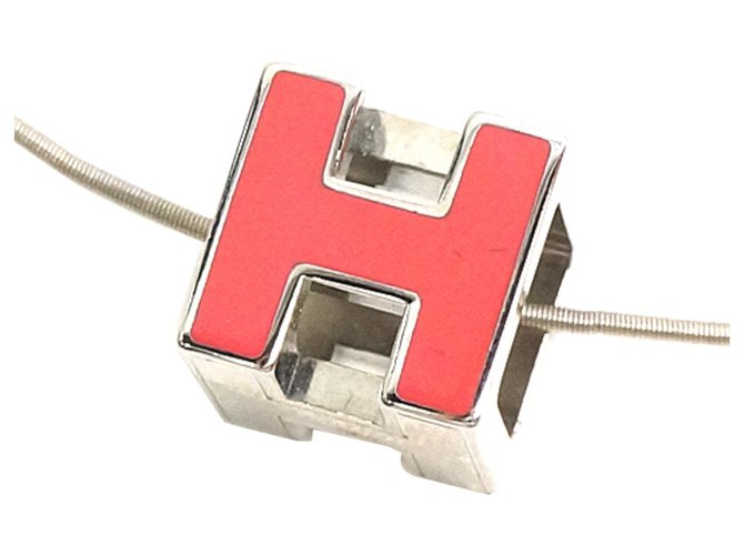 Hermès Hermes Silver Cage dH Cube Necklace Silvery Pink Metal  ref.190035