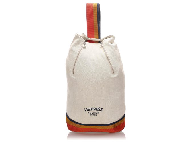 Hermès Hermes Branco Cavalier Cotton Sling Backpack Multicor Cru Algodão Pano  ref.190067