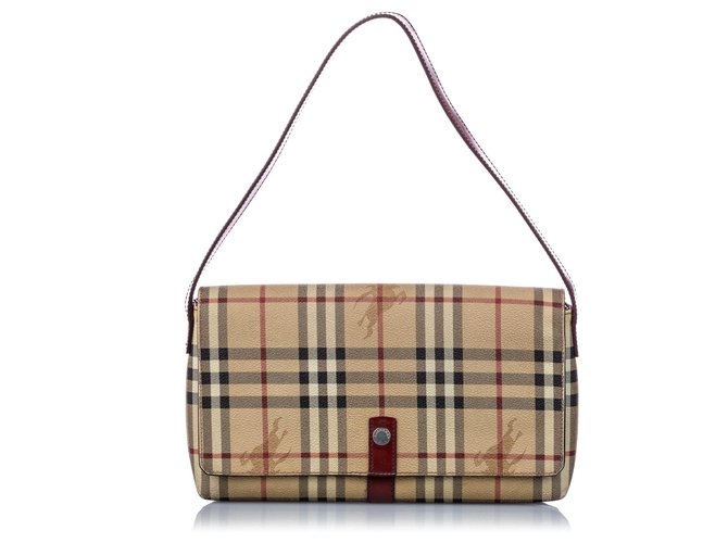 Burberry Brown Haymarket Check Baguette aus Segeltuch Braun Mehrfarben Beige Leder Leinwand Kalbähnliches Kalb  ref.190090