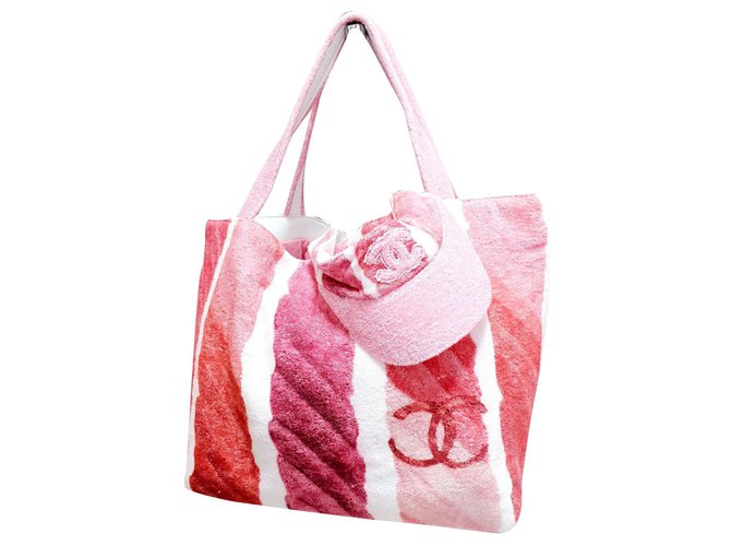 Tote bag + new chanel visor Pink White Fuschia Cotton  ref.190246