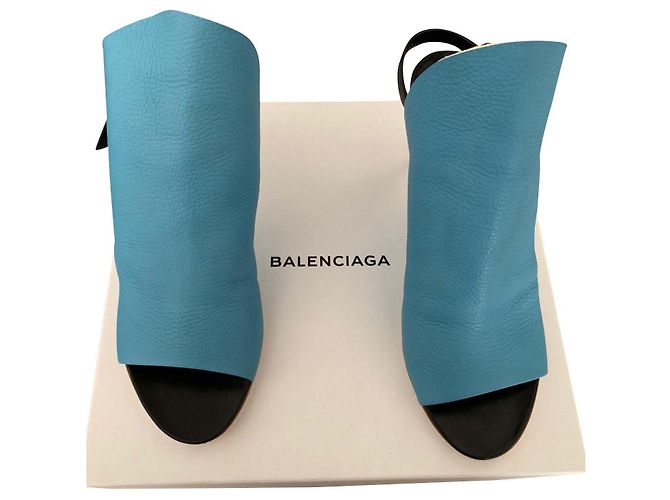 Balenciaga Graines Leather Sandals Light Blue