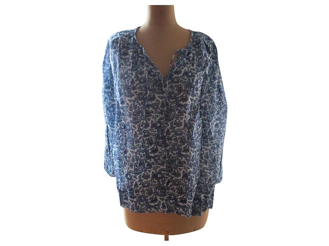 Autre Marque Fragonard Bluse Hellblau mit Blumenmuster aus Baumwolle