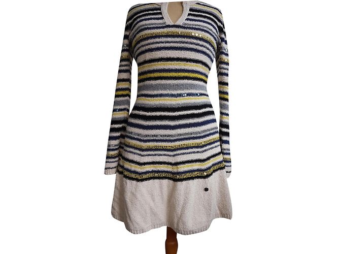 Autre Marque Vestido de punto de algodón a rayas de manga larga Multicolor