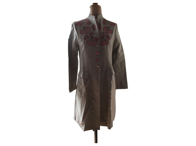 Armand Ventilo Embroidered summer coat, taille 36. Beige Cotton  ref.190393