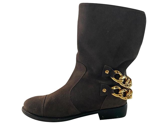 Bottines Giuseppe Zanotti en daim marron avec chaînes dorées Marron foncé