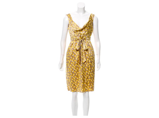 Diane Von Furstenberg DvF Frandarly dress Golden Yellow Cream Silk  ref.190428