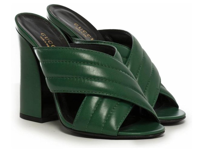 Gucci iconic leather mules Dark green  ref.190530