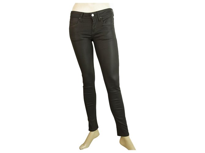 Burberry Brit Black Shiny Skinny Trousers Pants w. zipper cuffs - Sz 26 Cotton Polyester Elastane  ref.190569