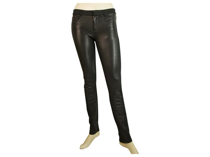 Helmut Lang Black Leather Front Skinny Trousers Pants - Sz 26  ref.190579